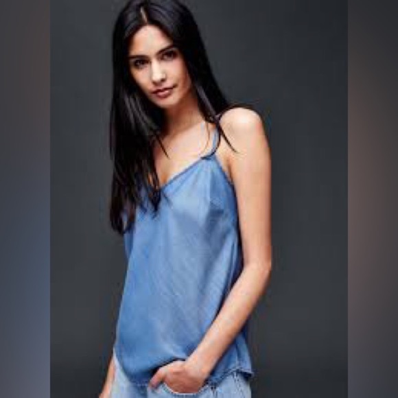Gap 1969 Blue Denim Chambray Camisole Tank Top with Spaghetti Straps Siz… - Picture 8 of 10